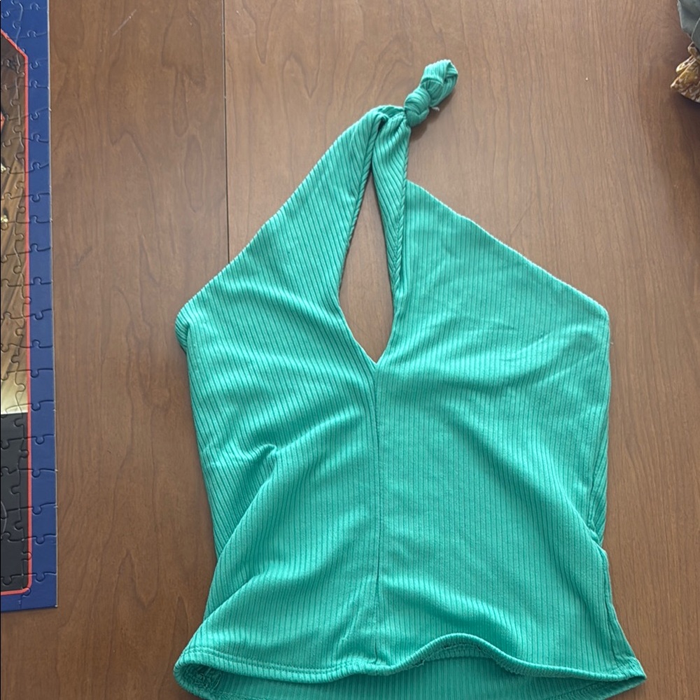 Gaze Teal Ribbed Crop Top